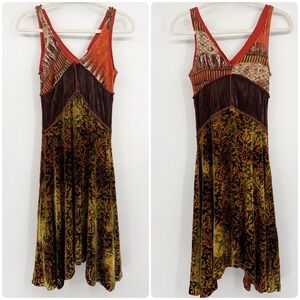 Womens Mixed‎ Media Burnout Velvet Whimsigoth Fairy Grunge Handkerchief Dress S